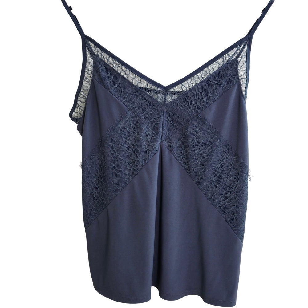 WHITE HOUSE BLACK MARKET Slate Blue Lace Trim Cami Top Women's Size S Adjustable